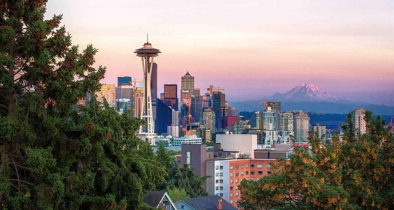 Seattle city skyline during sunrise